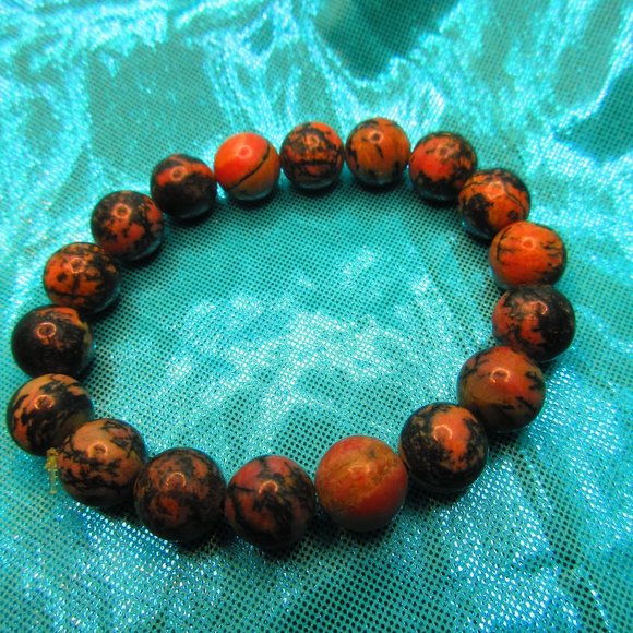 Rhodonite 10mm Round 7" Stretchy Gemstone Bracelet - Picture 2 of 3